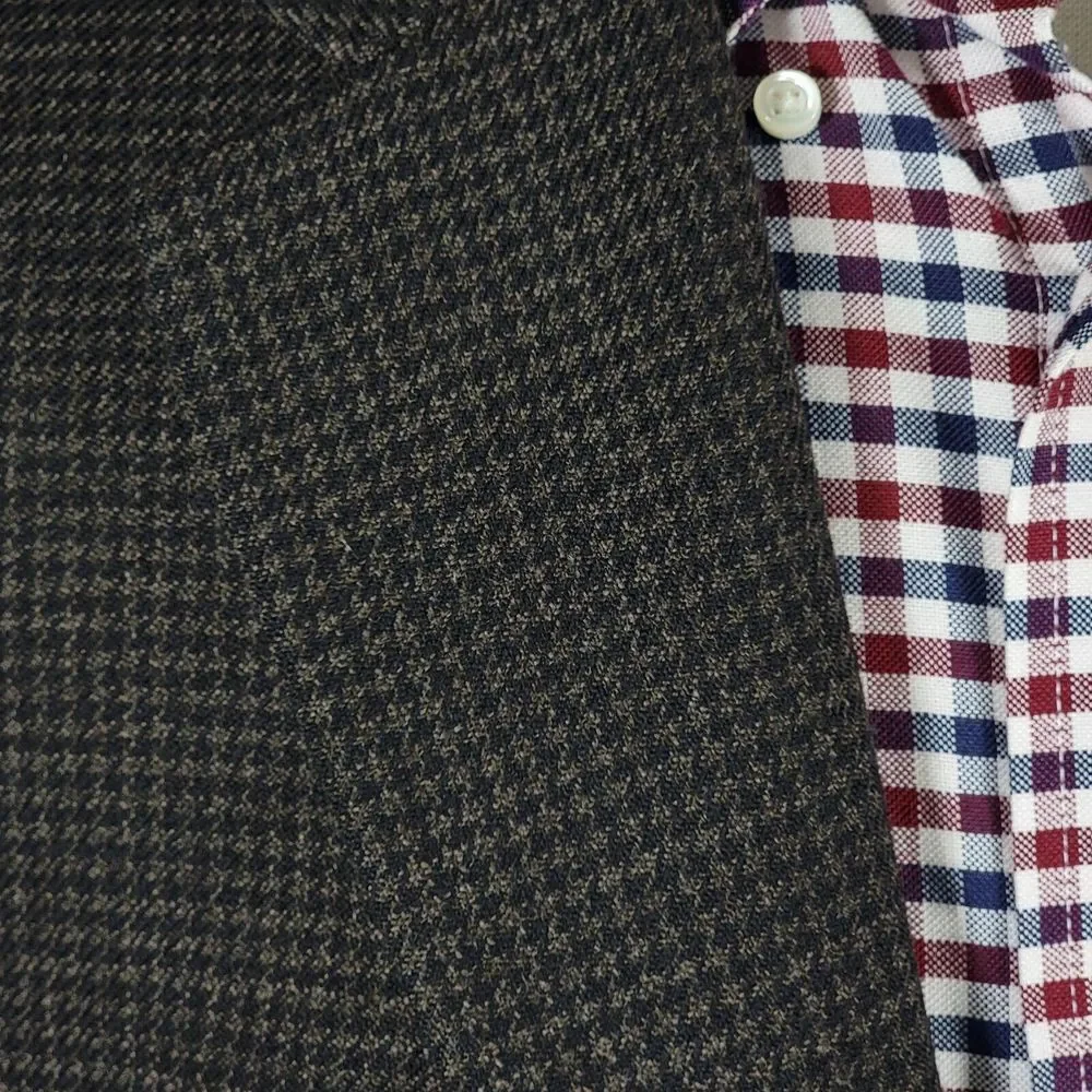 Chaps Men's Tweed Sport Coat Blazer Two Button Twill Houndstooth Brown Wool 46R‎
